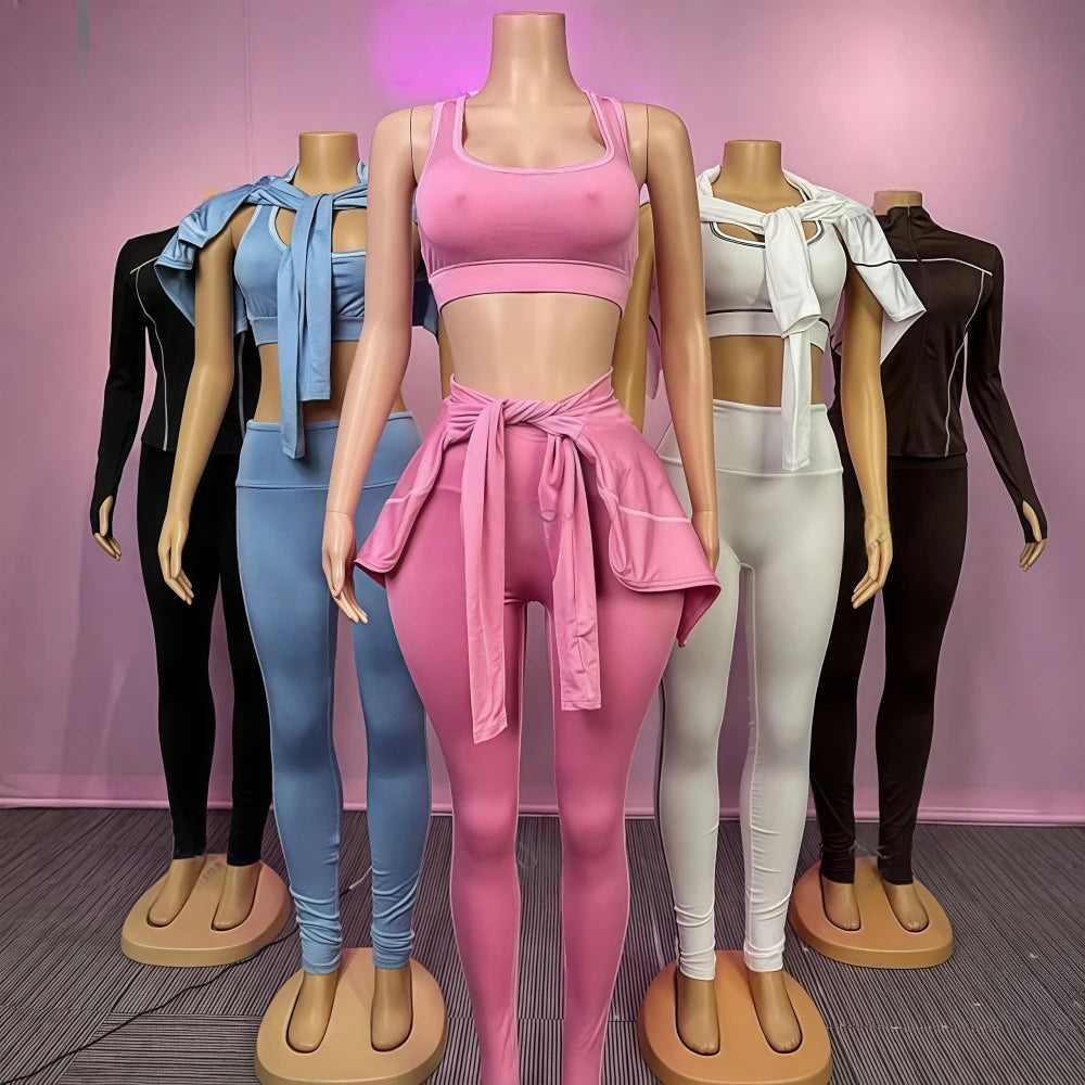 FAGADOER Autumn New Fashion Sports 3 Piece Sets Woman Outfit Stripe Patchwork Long Sleeve Zipper Tops + Pants Female Streetwear