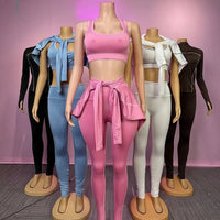 FAGADOER Autumn New Fashion Sports 3 Piece Sets Woman Outfit Stripe Patchwork Long Sleeve Zipper Tops + Pants Female Streetwear