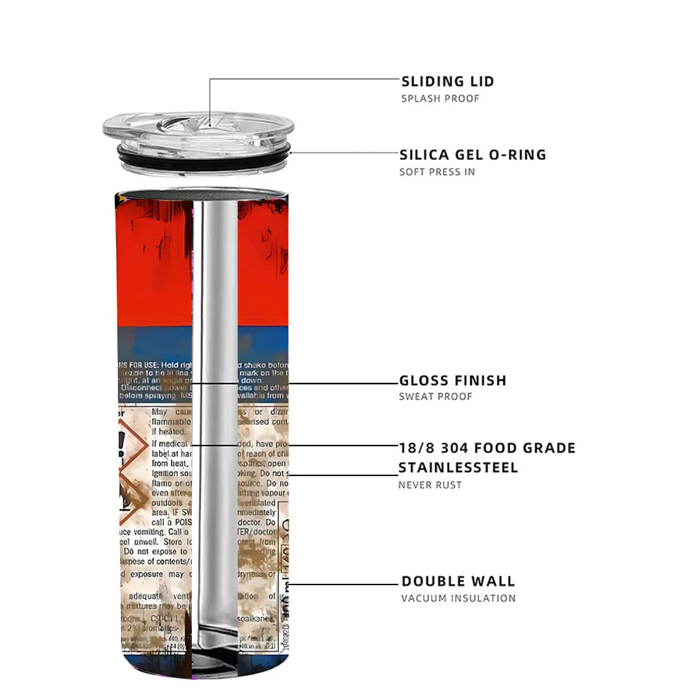 1pcs 20oz Stainless Steel Heat Cold Insulation Straight Water Anytime Bottle, Dual Wall Vacuum Cup, Stains Letter Full Print