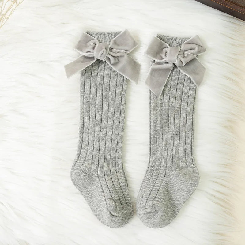 Autumn Winter Baby Girls Bowknot Knee High Socks Toddler Tube Princess Sock For Kids Knitted Socken Cute Leg Warmer 0-8Years