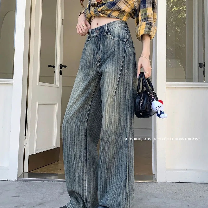 Casual Loose Jeans Wide Leg Flared Trousers High Waist Comfort Stretch Denim Pants for Women Fashion Trend  Women's jeans