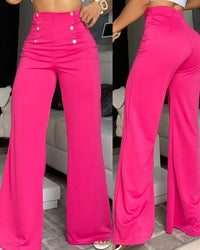 Summer Pants Women Button Decor High Waist Wide Leg Pants Elegant Loose Trousers Korean Fashion Streetwear