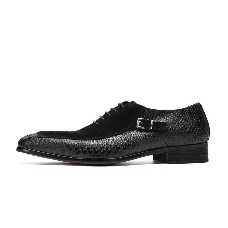 Luxury Men Oxford Shoes Lace up Toe Black Formal Men Shoes Dress Shoes Suede Patchwork Crocodile prints Leather Shoes Men
