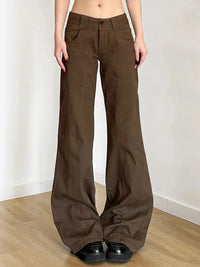 Brown Wide Leg Women's Jeans Y2K Grunge Style Low Rise Baggy Denim Pants Vintage Retro Casual Streetwear Korean Fashion Trousers