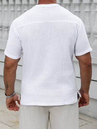 1PCS Mens Linen Short-Sleeved Shirt Top Round-Neck Pullover Casual Solid Color Henry Collar T-Shirt with Buttons Fashion Hippie