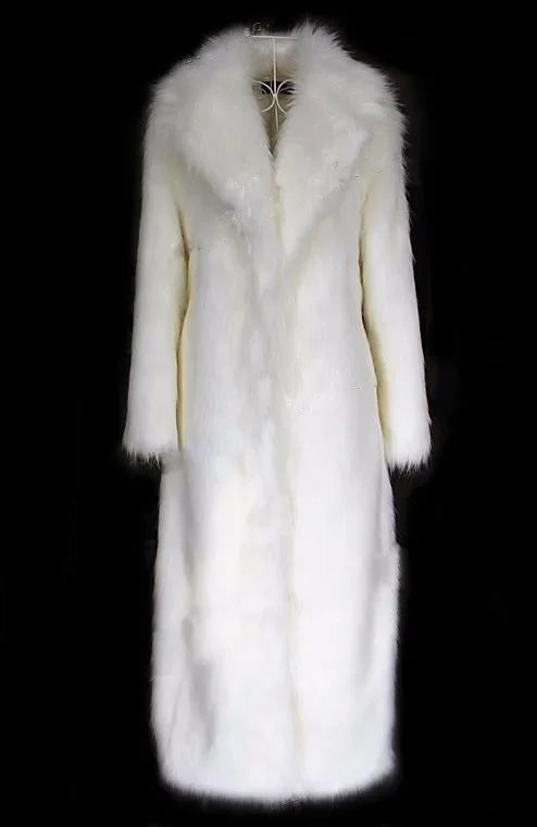 Women Faux Fox Fur Coats Maxi Long Jackets Turn Down Collar Loose Open Stitch Elegant Full Sleeve Long Coat Warm Thick Outerwear
