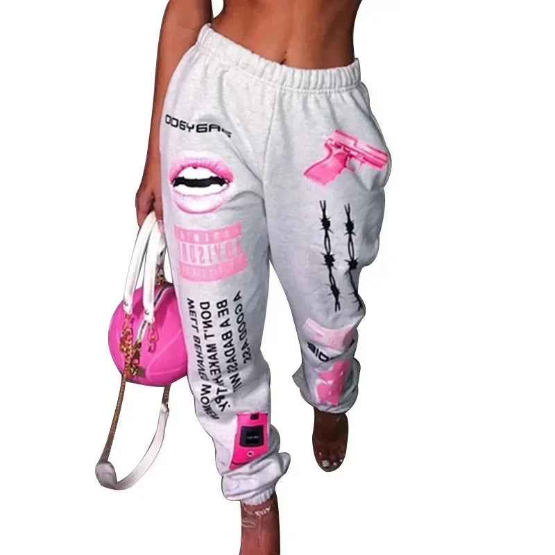 Summer New Printed Fashion Elastic Waist Sports Casual Harlan Pants for Women