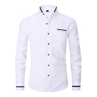 New Fashion Patchwork Long Sleeeve Casual Shirts Men Stand Collar Slim Fit Blouses High Quality Spirng Autumn Male Dress Shirt
