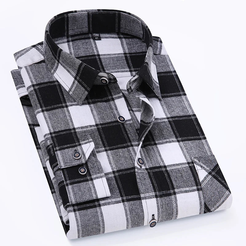 S-11XL Plaid Flannel Shirts For Men's Long Sleeve Cotton Fashion Design Young Casual Standard-Fit Thick Man Shirt Blouse Clothes