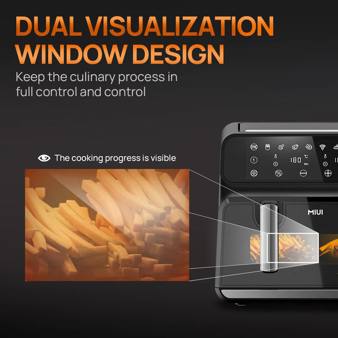 MIUI Smart Air Fryer with Two Baskets Dual Screen Touch Control No-Oil Hot Air Oven 4.5L/9L Electric Deep Fryer Viewable Window