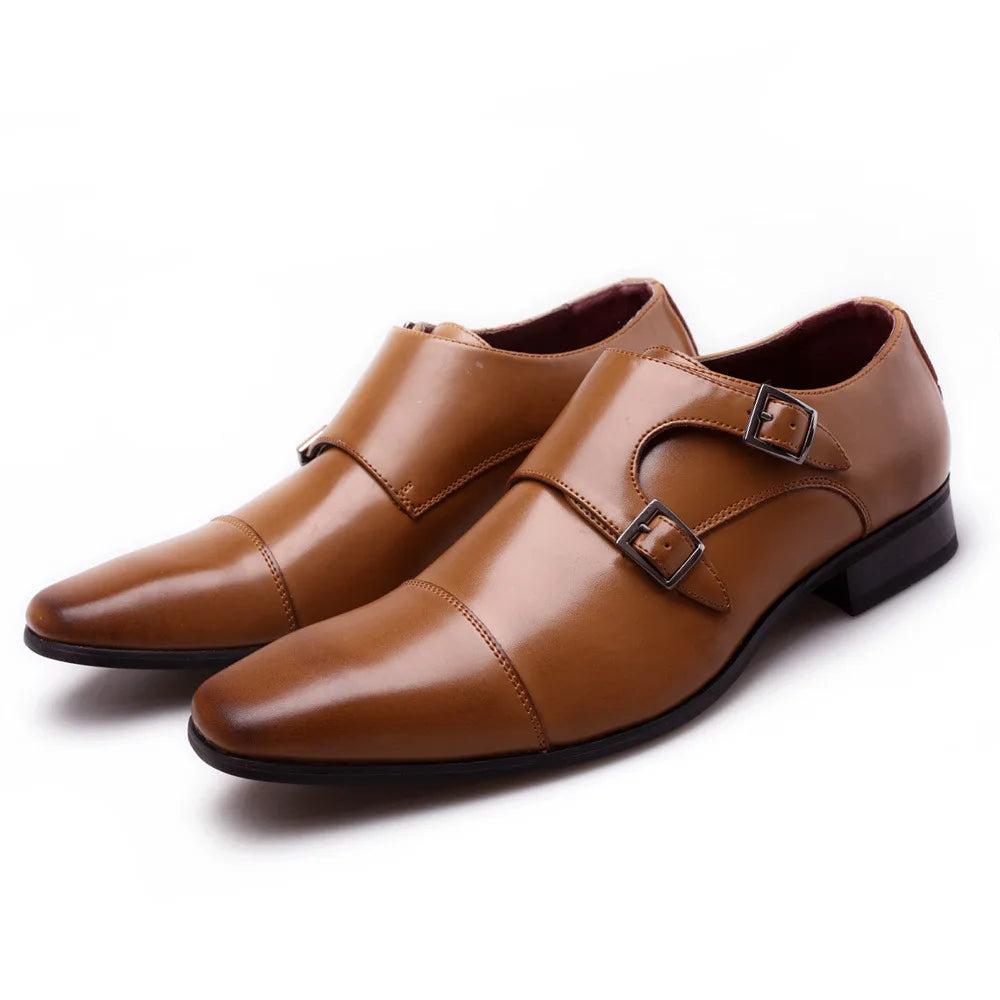 Leather Men Dress Shoes Loafers 2022 New Double Strap Buckles Designer Casual Leather Shoes for Men Business Formal Wedding Shoe