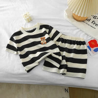 Short-sleeved Set Striped T-shirt +Shorts Boys Summer Trendy Costume Babies Fashion Round Neck Tracksuits Children's Clothing