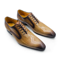 Men's Handmade Genuine Leather Oxford Shoes Black Khaki Formal Business Dress Suits Wedding Party Suitable