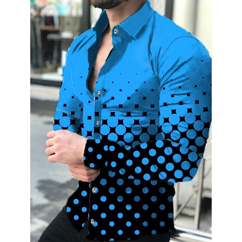 Fashion Luxury Shirts For Men Oversized Casual Shirt Polka Dot Print Long Sleeve Tops Men&#39;s Clothing Club Party Cardigan Blouses