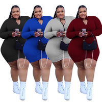 HAOOHU Plus Size Sexy Dress Fall Women&#39;s Clothing Pit Strip Solid Long Sleeve Zipper Stand Collar Stretch Urban Casual Large 5XL