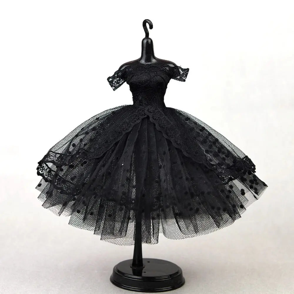 Dress Up Doll Dress Evening Party Prom Dress Lace Dolls Clothes Mini Black Tutu Dotted Doll Princess Dress Doll Accessories