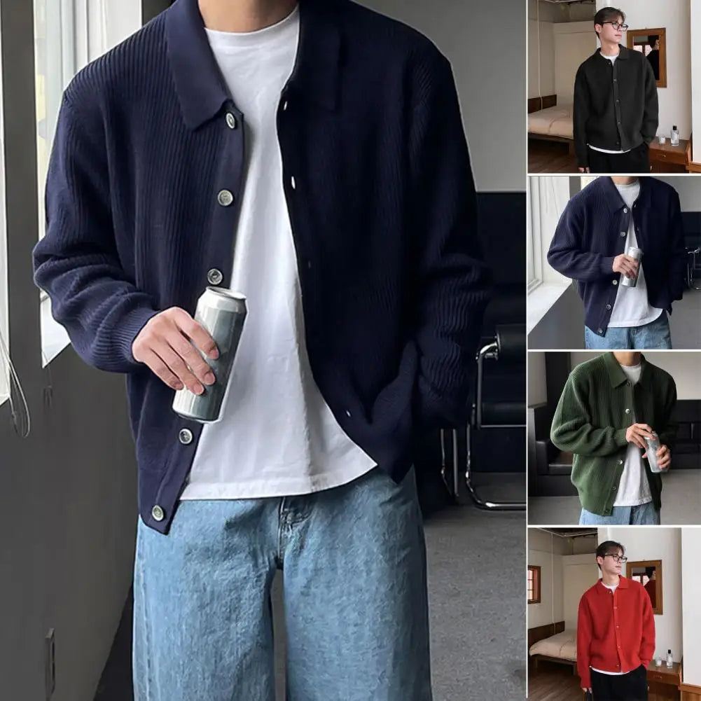 Men Sweater Coat Korean Fashion Knitted Coats Men Streetwear Slim Fit Casual Cardigan Coats