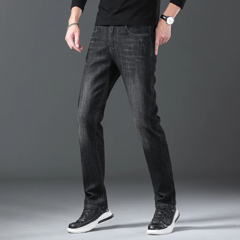 Jeans men straight tube loose 2024 autumn new item business elastic men's versatile casual pants trendy brand long pants men