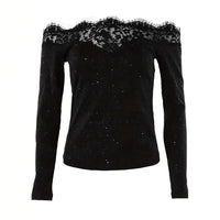 Sexy Slim Fit Long Sleeve Top Sparkling Base Layer Cross-Border New Arrival Women's T-shirt Comfortable Breathable Casual Wear