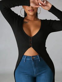 Plus Size Women's T-Shirt V Neck Long Sleeve Buttoned Ribbed Long Tops Sexy Shirt Spring Summer Chic T-Shirt Party Stretchy Tops