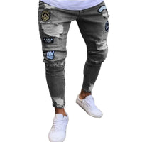 2023 Fashion Street Style Ripped Skinny Jeans Men Vintage wash Solid Denim Trouser Mens Casual Slim fit Black Blue denim Pants