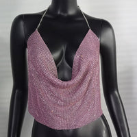 Sexy Style Backless Metal Chain Rhinestone Tank Top Spaghetti Strap Deep V Hollow Out Handmade Crystal Diamonds Vest Nightclub