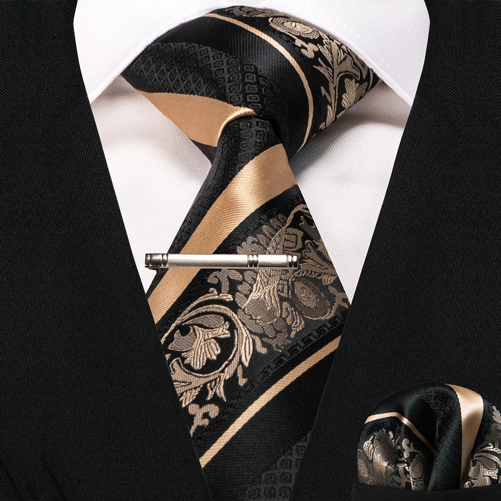 JEMYGINS Classic Silk Luxury Mens Ties Floral Striped Red Green Ties Paisley NeckTie Pocket Square Set Men's Wedding Party Tie