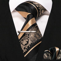 JEMYGINS Classic Silk Luxury Mens Ties Floral Striped Red Green Ties Paisley NeckTie Pocket Square Set Men's Wedding Party Tie