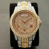 TikTok Hot Diamond Wristwatch For Men Luxury 18K Gold Plated Quartz Watches Day Date Nightclub Party Watch Unisex Rapper Jewelry