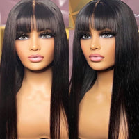 Silkwave Bone Straight Human Hair With Bangs 3x1 Lace Middle Part Wigs For Black Women Brazilian 30 32 Inch Cheap Glueless Wig