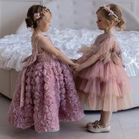 2023 New Arrival Girls Pink Sweet Princess Dress Baby Kids Big Bow Birthday Party Clothing Child Wedding Dress Teen Retro Dress