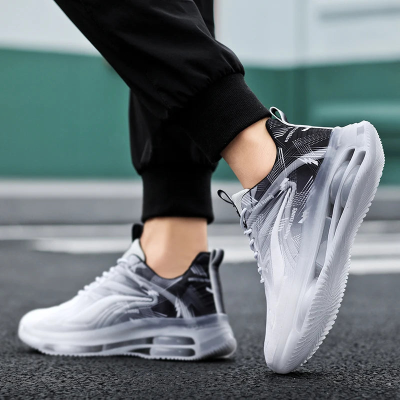 Men's Fashion Basketball Shoes with Air Cushions, Comfortable and Non-Slip, Breathable and Shock-Absorbing, Suitable for Men's Outdoor Activities