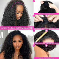 Deep Curly Half Wig Human Hair 200% Density 3 In 1 Half Wigs for Women Drawstring Seamless Flip Headband Wig Beginner Friendly