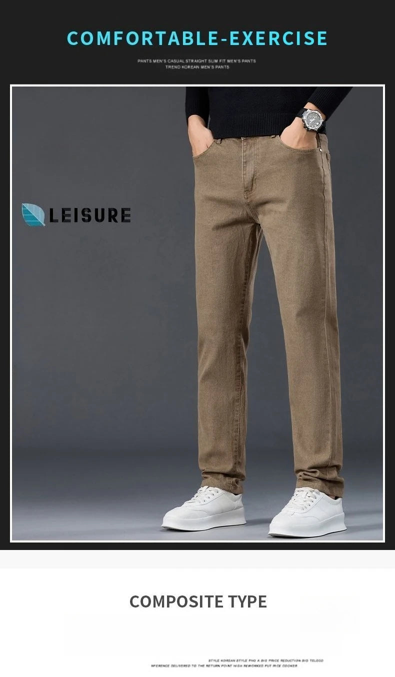 Male Brand Jeans Clothing Light Luxury Stretch Looes Fit Pants Comfortable Soft Business Fashion Straight Casual Denim Trousers