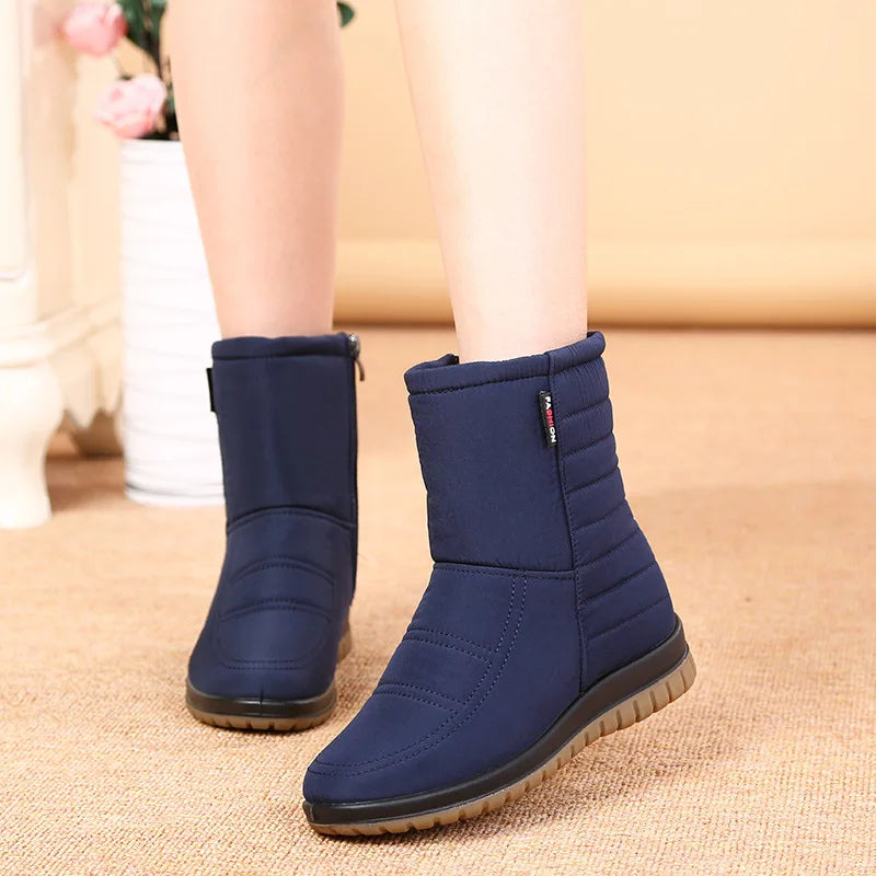 Winter Shoes Women Waterproof Snow Boots Warm Plush Ladies Ankle Booties Flat Non-slip Black Blue Red Big Size 42
