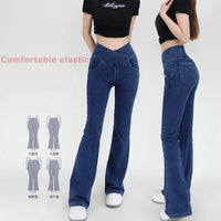 Yoga Jeans for Women Denim Pants Sexy Flared Trousers Lady Pants Hip Lifting and Cross Waist Design Indoor Sports Outdoor Flared