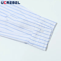 Button Decoration Striped Long Sleeve Shirts Mens High Street Autumn Single Breasted Lapel Pocket Shirts Men