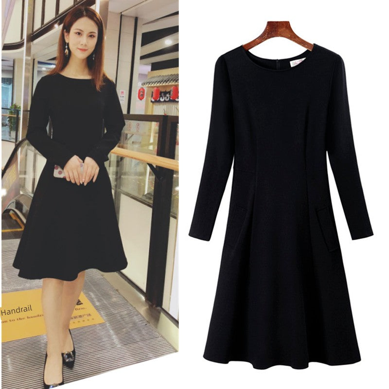 Black Dress 2024 New Arrival Spring and Autumn Women's Clothing Formal Occasion Mid Length Long Length Skirt Slim Fit Slimming A- line Skirt Dress