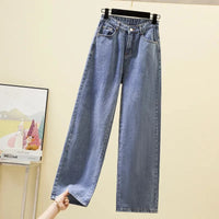 Women's High waisted Wide leg Jeans Autumn Winter 2025 New Loose Elastic waist Straight leg Pants Female Casual Denim Trousers