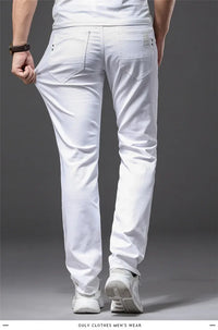 Men Slim White Jeans New Elasticity Fashion Casual Classic Soft Business Brand Trousers Male Clothing Stretch Pants