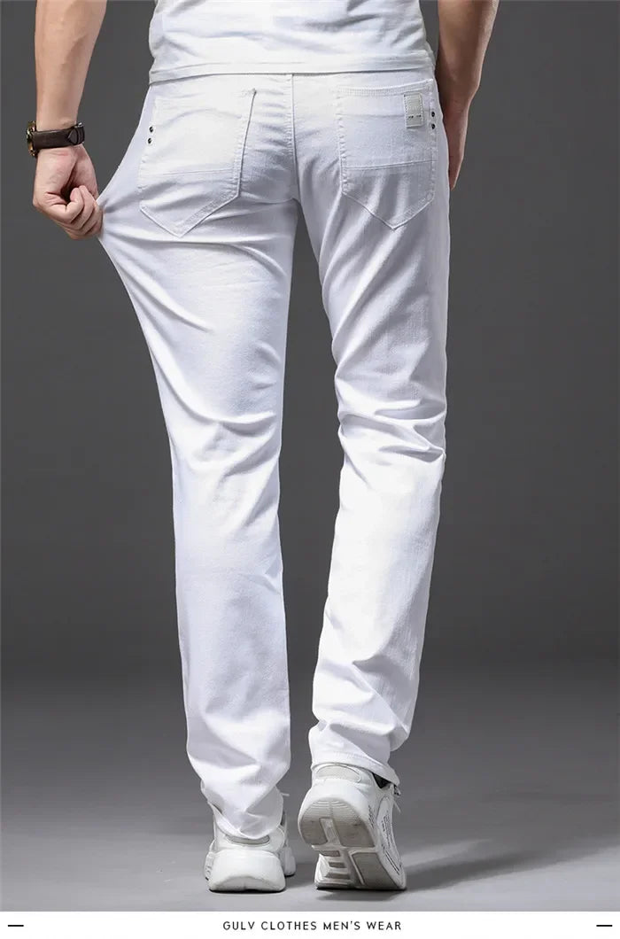 Men Slim White Jeans New Elasticity Fashion Casual Classic Soft Business Brand Trousers Male Clothing Stretch Pants
