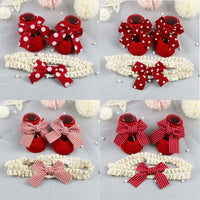 Cute Infant Headband Socks Combo - Breathable Bow Headband & Grip Socks for Baby (1 Set)
