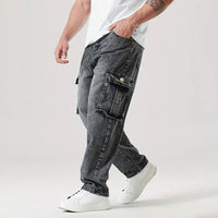 Korean Casual Comfortable Loose Fitting Jeans For Men Large Pocket Jeans Seasons Straight Leg Pants Work Pants