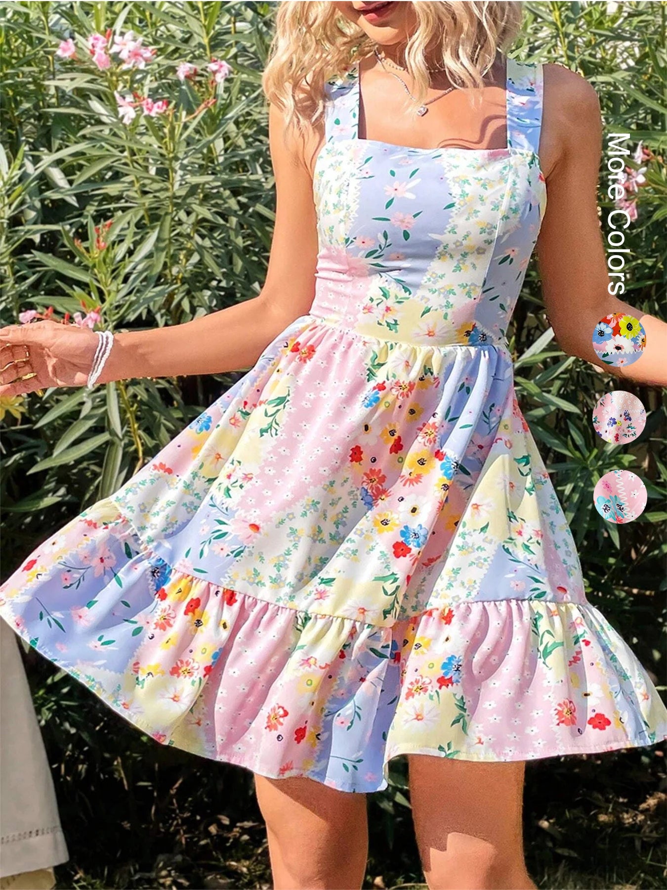 【Boho Chic】Floral Strapless Dress with Back Tie Detail, Summer Bridesmaid Guest Dress for Garden Party, Date Night