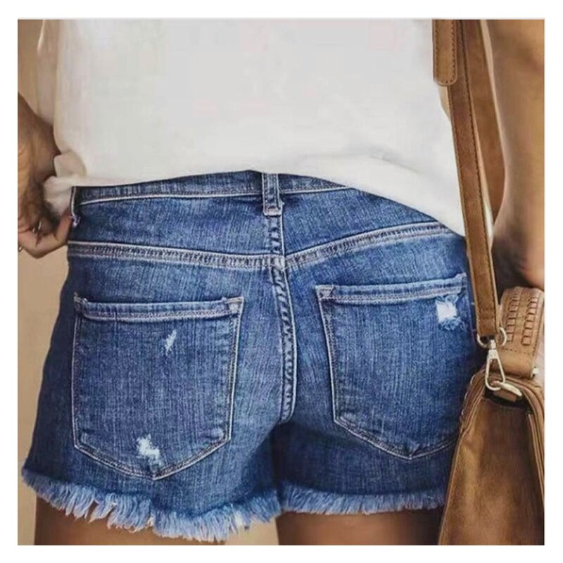 Denim Shorts Women's High Waist Shorts Ripped Hole Washed Fur Lined Leg Openings Sexy Short Jeans Free Shiping Items