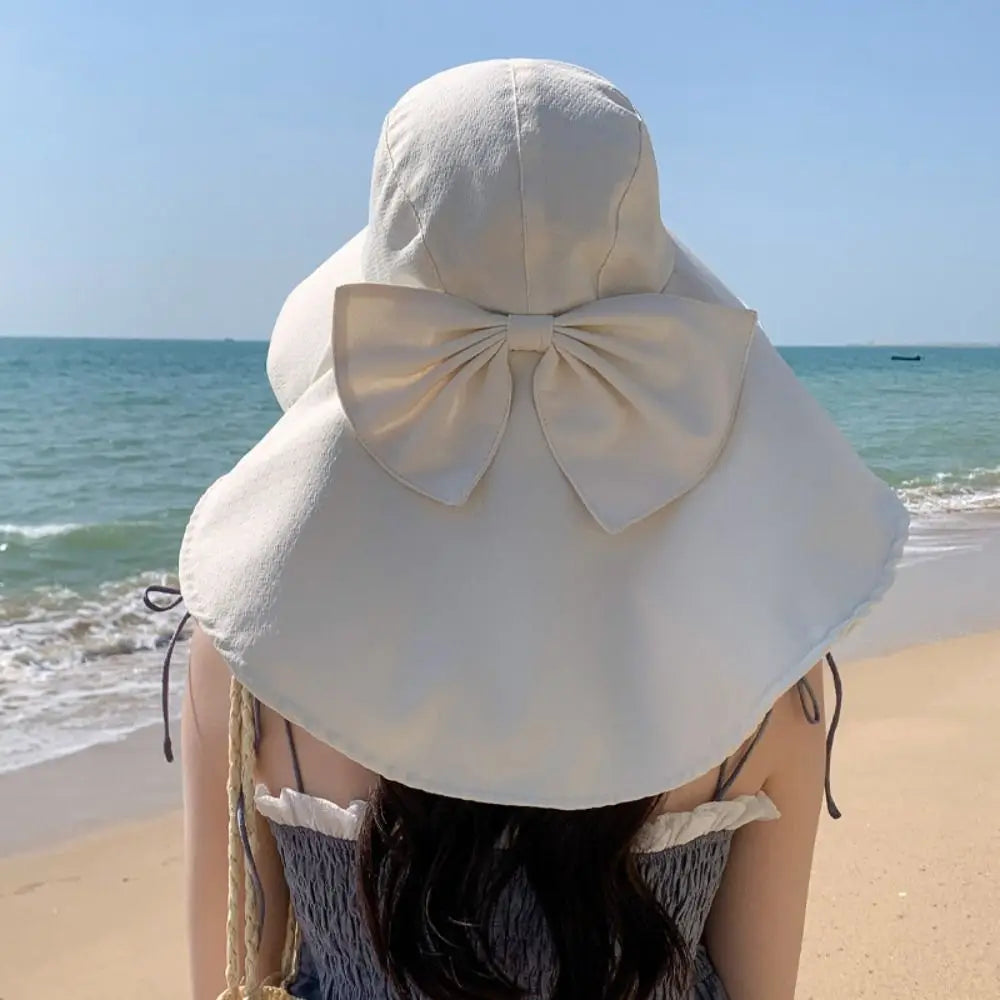 UPF 50+ UV Protection Bow Bucket Hat Sunscreen Portable Outdoor Sun Hat Wide Brim Adjustable Fisherman Cap Women