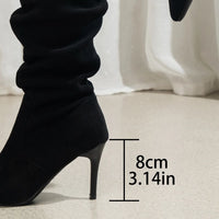 Shoes for Women Elegant Heeled Footwear Long New High Heels Autumn Winter Knee Suede Solid Color Pointed Toe Ladies Botas Mujer
