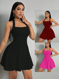 2026 New Arrival Women Sexy Halter Backless A-Line Flared Swing Mini Dress
