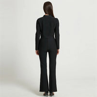 New  Autumn Casual Women Bandage 2 Two Pieces Sets Sexy Long Sleeve Button Coat & Full Pants Black O Neck Club Party Set