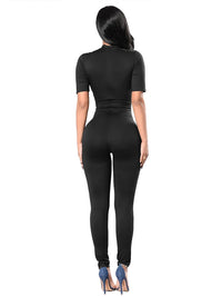 New Autumn and Winter 2023 Short Sleeve V Neck  Bodycon Jumpsuit Full Lengt Rompers Women Jumpsuits